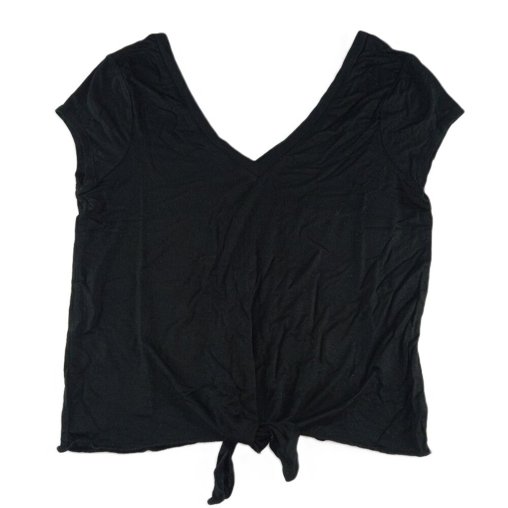 Chaser Tie Front Double V-Neck Tee T-Shirt Women's Size Small Black